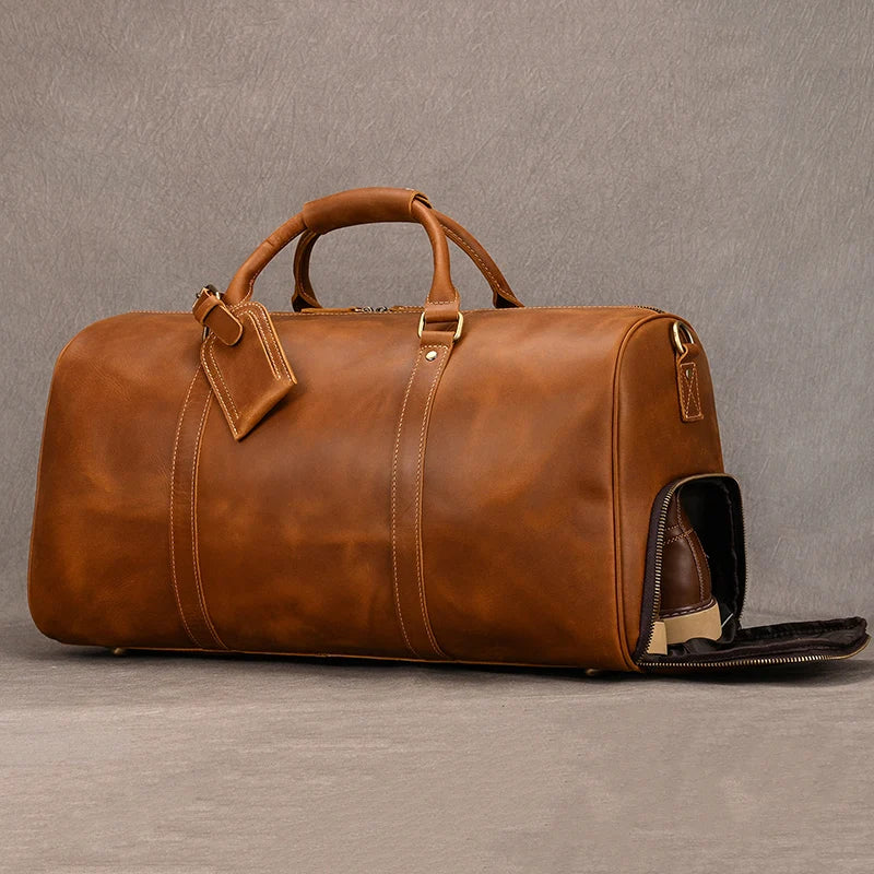 Natural Cowskin Travel Bags Waterproof Men's Leather Overnight Bag Handbag For Plane Luggage Men Male Weekend Bag Business 55cm