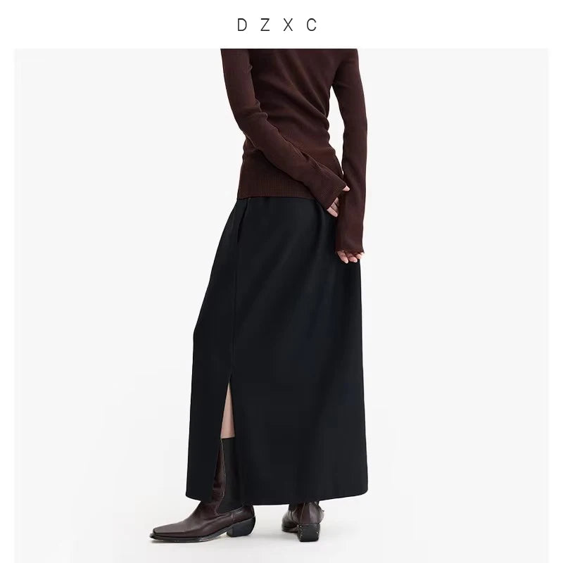 Elegant 100% Wool Elastic-Waist Skirt