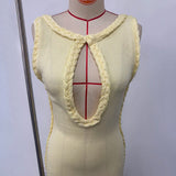 Women Elegant Maxi Dress Keyhole Neckline Braided Trim Sleeveless Backless High Slit Hem Solid Dresses 2026 Summer Fashion Gown