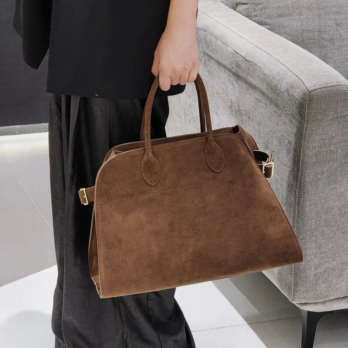 High Quality Autumn Winter New Matte Suede Tote Bag Large Capacity Commuter Casual Portable Shoulder Genuine Leather Women's Bag