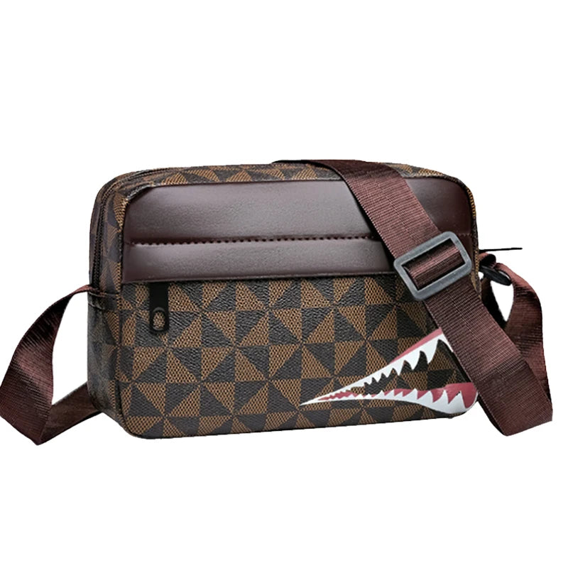 Neutral Style Backpack for Men and Women, with a Cross-Body Design, Suitable for Travel Photography. Features Shark Tooth Print.