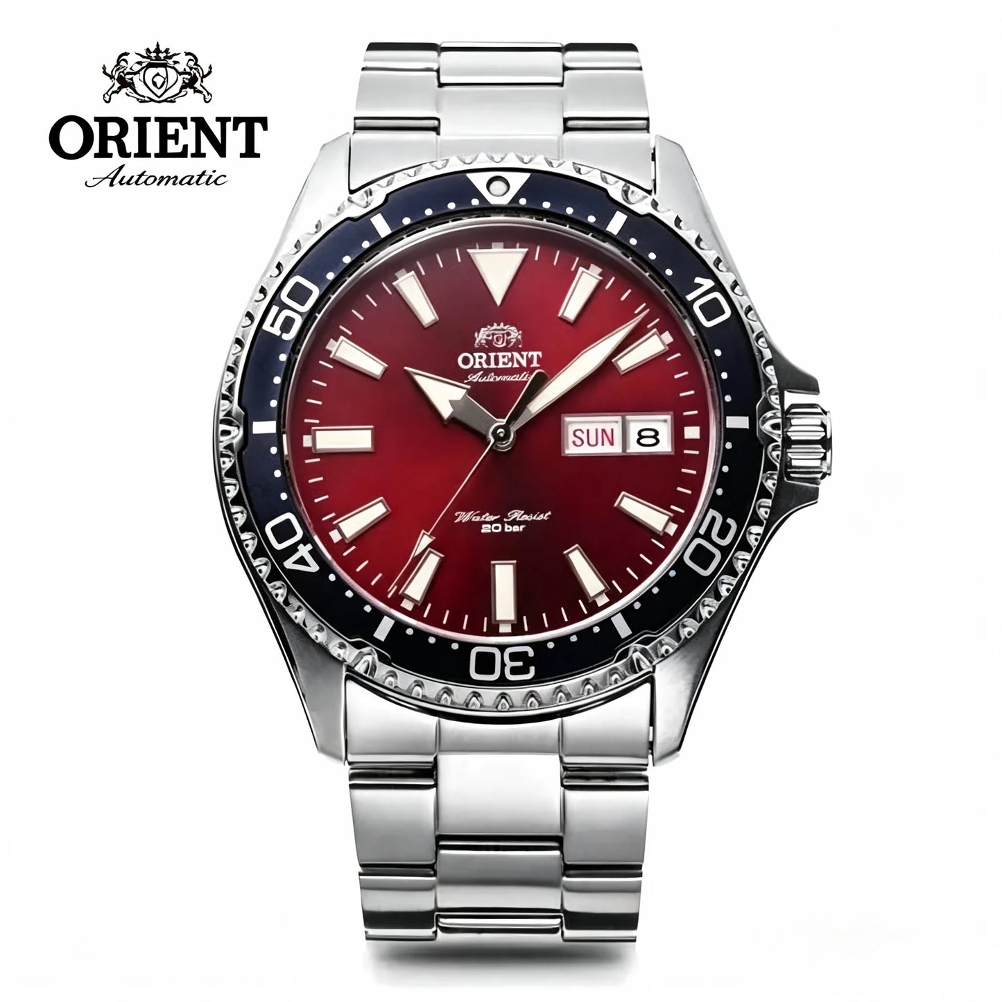 Orient Men Automatic Mechanical Diving Watch 20Bar Water Resistant Week Date Calendar Luminous Stainless Steel Sports Wristwatch