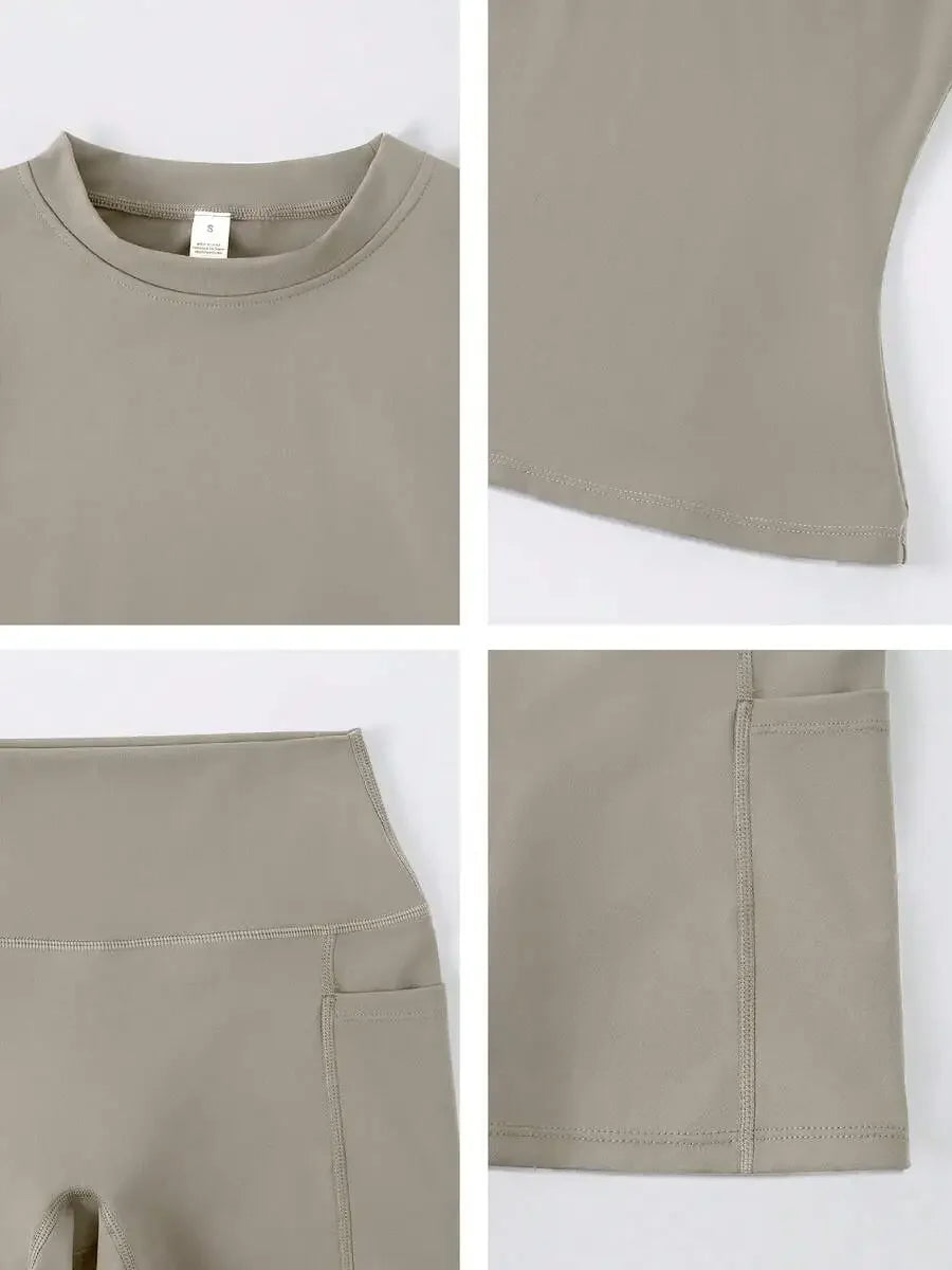 Women's Sculpting Sports Short Sleeve & High-Waist Shorts Set