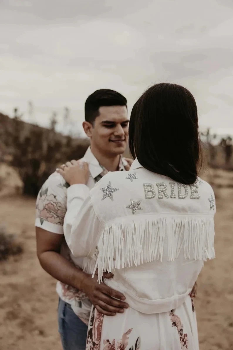 Custom Pearl & Rhinestone Bride Denim Jacket