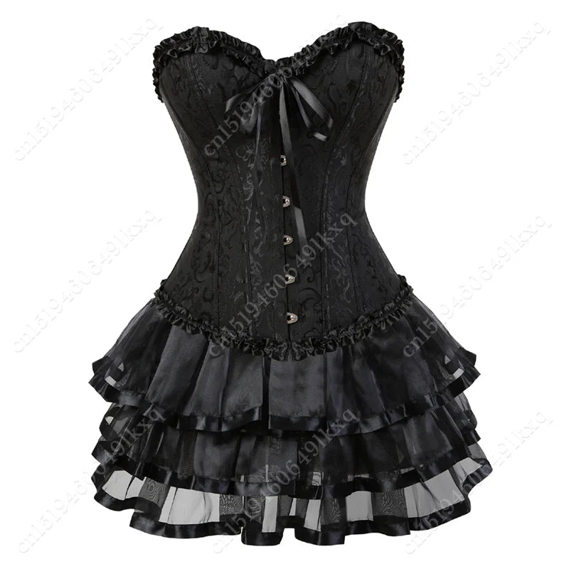 Women's Corset Dress with Straps & Lace | Plus Size Bustier Set