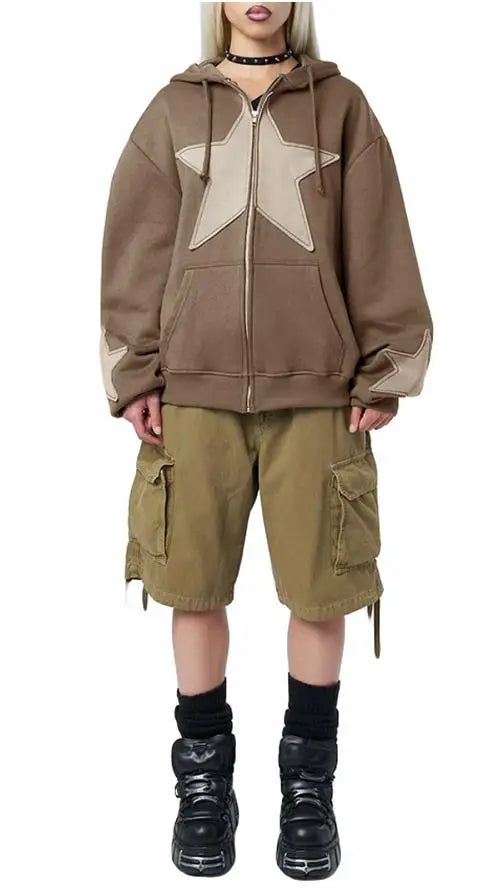 Women's Y2K Star Print Zip-Up Hoodie