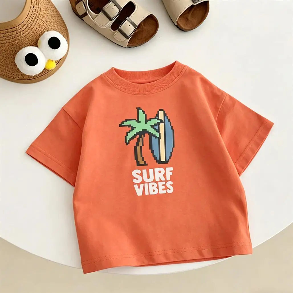 Summer Clothes Cartoon Printed Tops 1-7Years Old Child Round Neck Base Shirt Pure Cotton Clothing Kids Lovely Fashion T Shirt