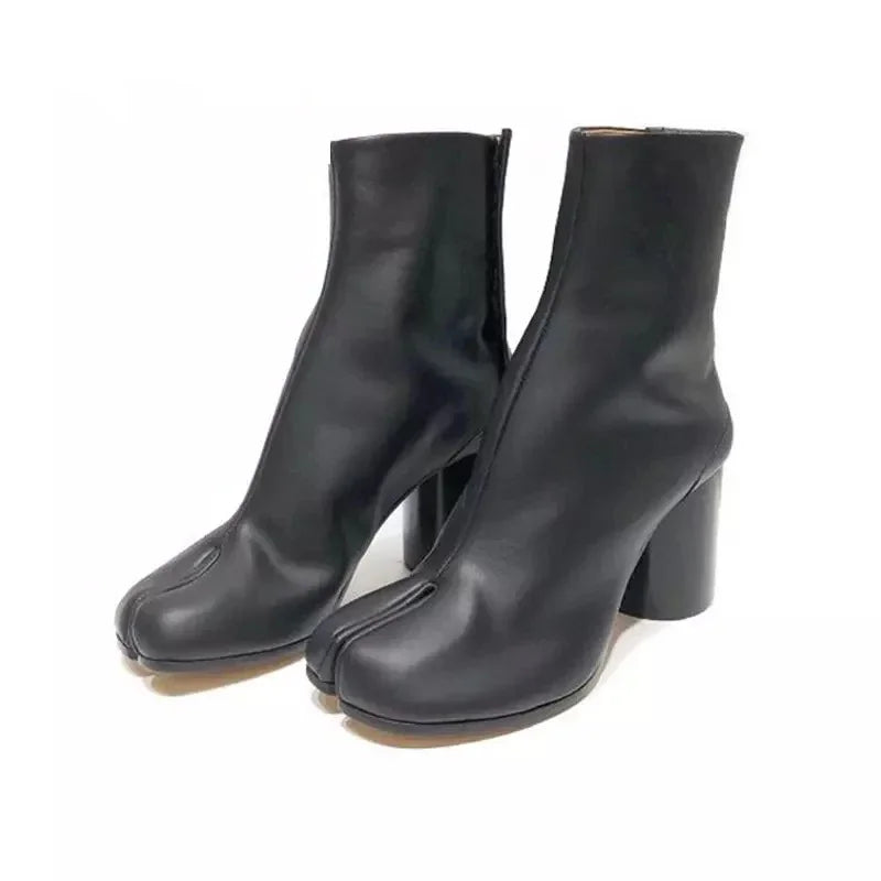 Luxury Leather Tabi Split Toe Ankle Boots - Women's High Heel