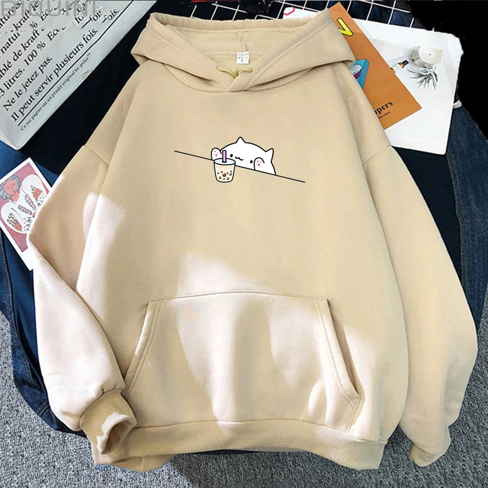 Bubble Tea Casual Pullover hoodie women Cartoon Female Hooded Clothes Plus Size Hoodies Kawaii Cat Boba Women fleece Sweatshirts
