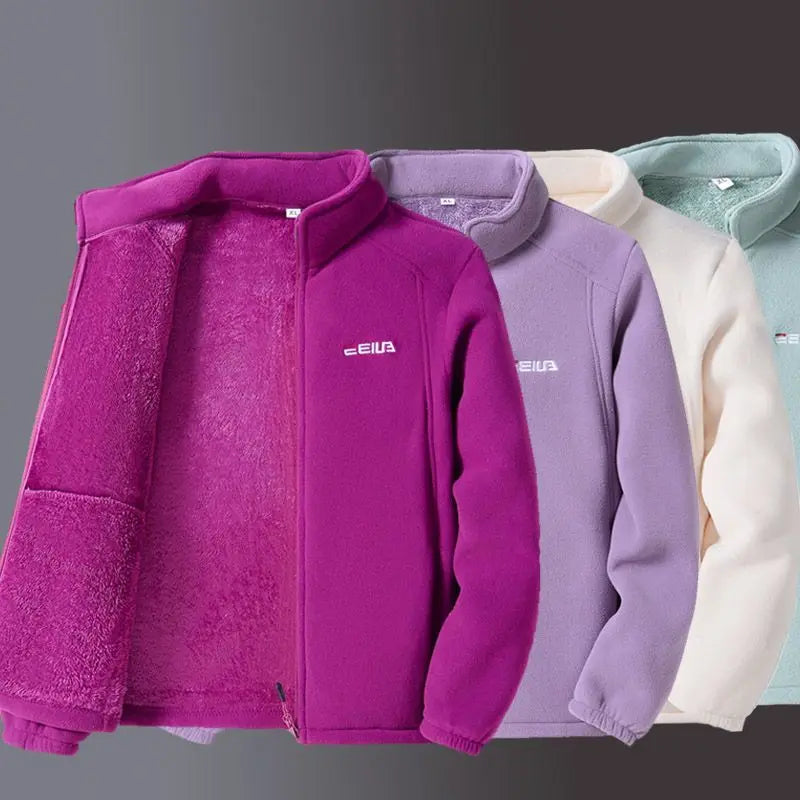 Women's Fleece Zip-Up Jacket with Embroidered Stand Collar