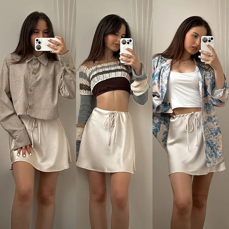 Satin Mini Skirt – Women's Elegant A-Line