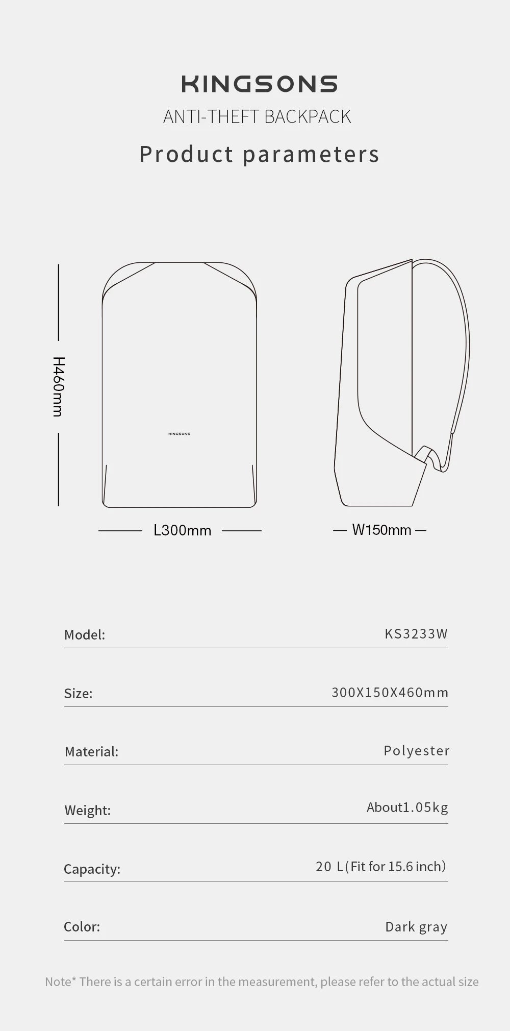 Kingsons  Anti-theft Men Backpack 180 Degree Open USB Charging Laptop Backpack 15.6 inch School Bags for Teenage Boys