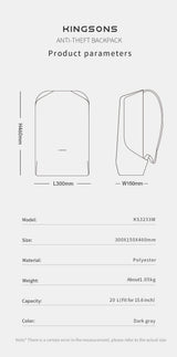 Kingsons  Anti-theft Men Backpack 180 Degree Open USB Charging Laptop Backpack 15.6 inch School Bags for Teenage Boys