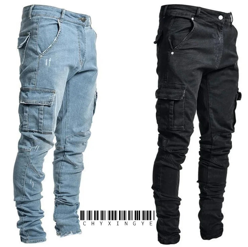 Men's Slim Fit Elastic Denim Cargo Joggers