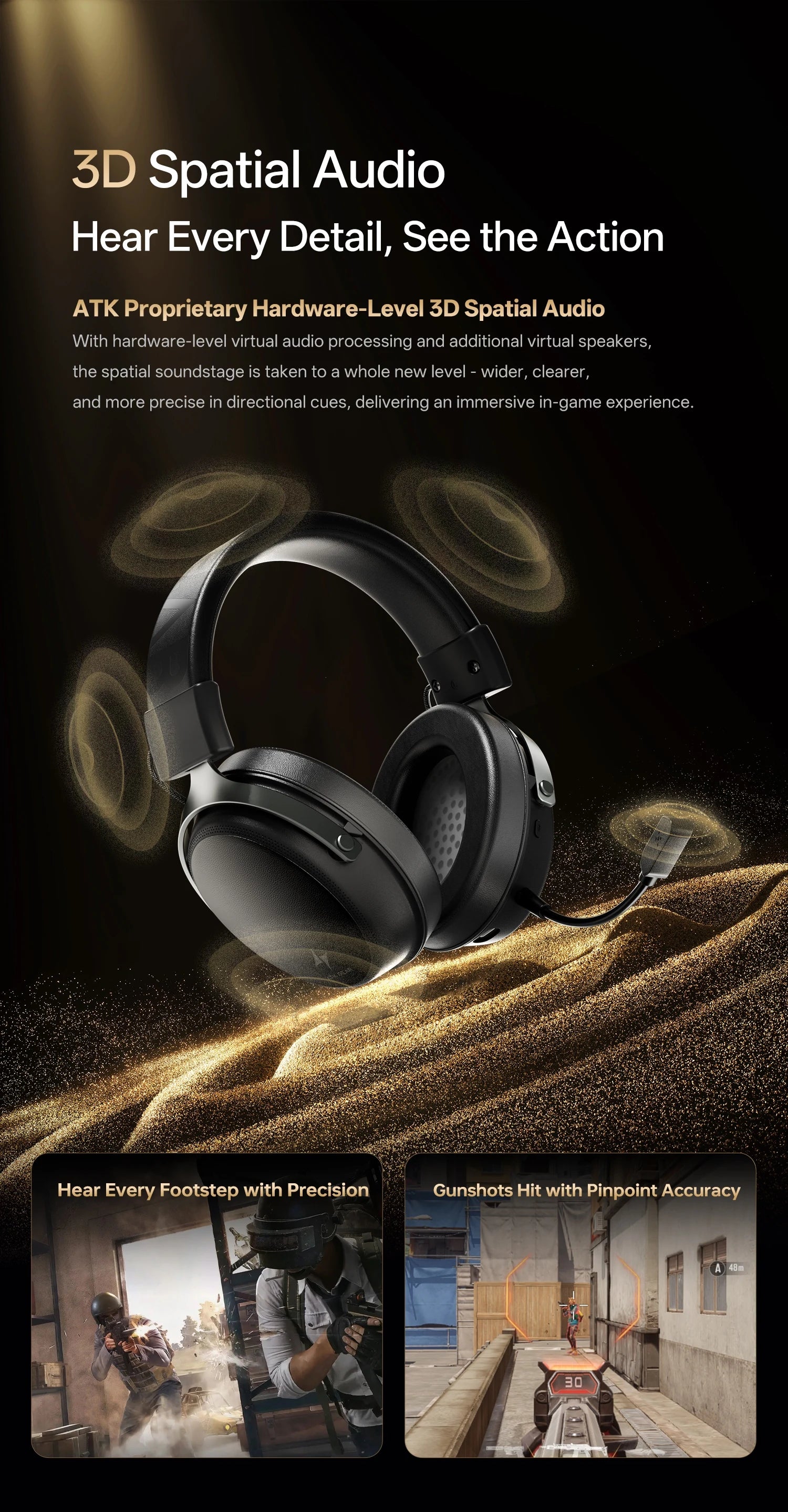 ATK N9 Game Headset Three Mode Wireless Headworn PS5  PC Gaming Headset Microphone Virtual 7.1 Surround Noise Reduction Headset
