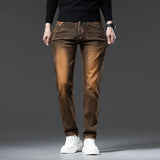 High Quality Brown Winter Jeans Men's Thickened Velvet Warm Elastic Straight Denim Pants Fashion Vintage Korean Plush Trousers