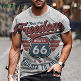 Vintage Route 66 Biker Print Men's Graphic Tee