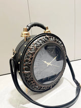 Vintage Clock-Style Circular Shoulder Bag