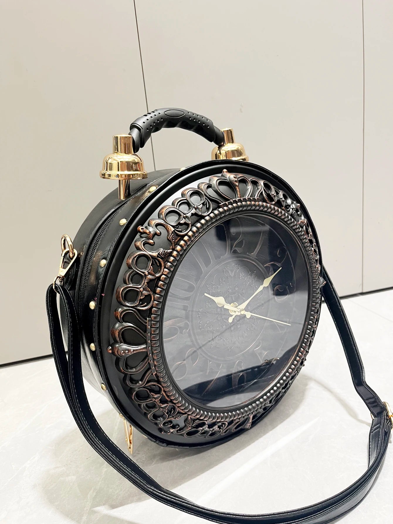 Vintage Clock-Style Circular Shoulder Bag
