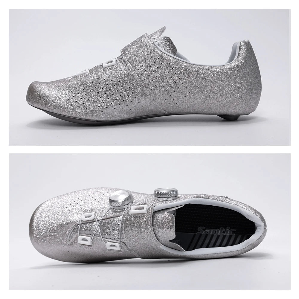 Santic Men's Cycling Shoes New Hardness16 Titanium Alloy Sole Auto-Lock Outdoor Bicycle Sneaker Adjustable Pro Road Racing Shoes
