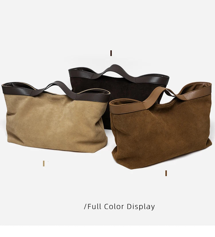 2025 Fall Winter New Suede Leather Tote Bag Unique Vintage Large Capacity Shoulder Crossbody Handheld Bag Durable Women Handbag