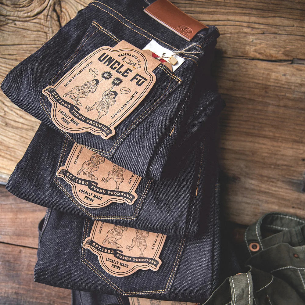 Maden Retro 11.6oz Selvedge Raw Denim Jeans Tapered Regular Fit Cotton Jeans with Zipper Fly High Quality Versatile Men's Pants