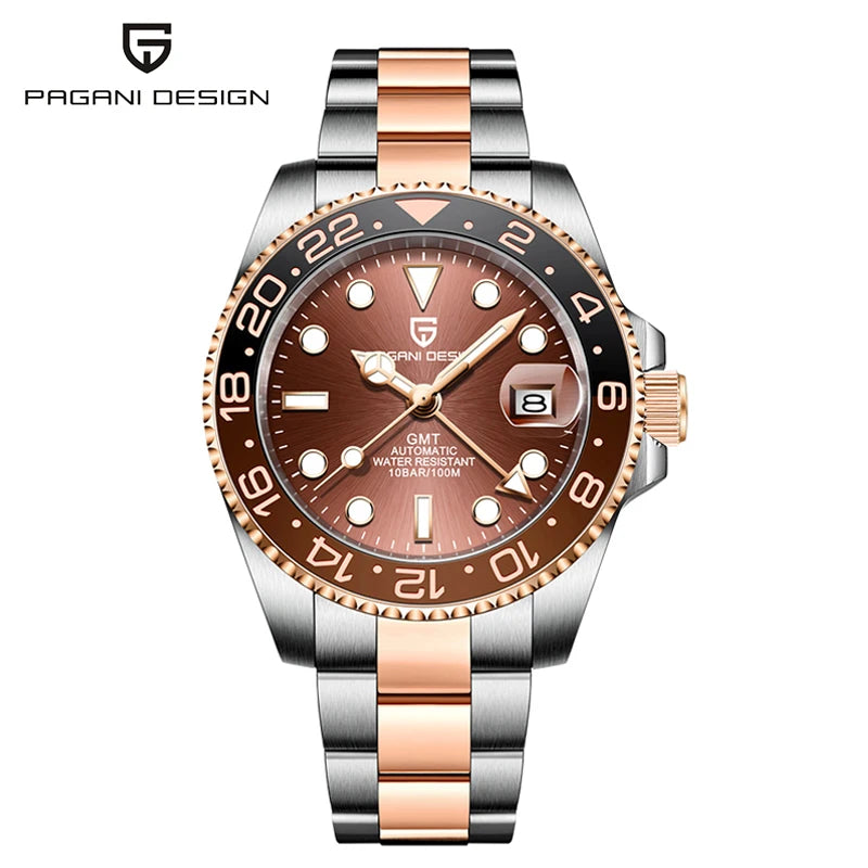 New PAGANI DESIGN 40MM GMT Mechanical Wristwatch Sapphire Ceramic Bezel Automatic Watch Stainless Steel 100M Waterproof Watches
