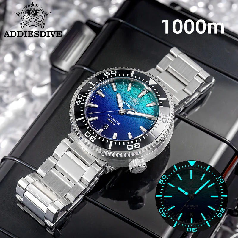 ADDIESDIVE Men's Automatic Watch Super Luminous Sapphire Glass 1000m Waterproof Diver's Wristwatch Ceramic Bezel Man Watches