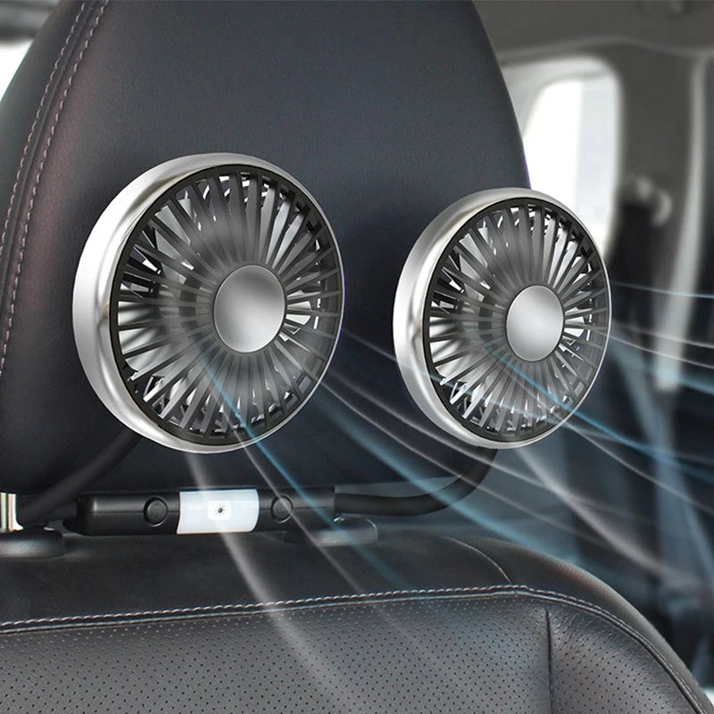360° Dual Head Car Seat Fan with LED & 3-Speed Control