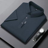 New Men's Short Sleeved Solid Color POLO Shirt Breathable and Comfortable Elastic Top