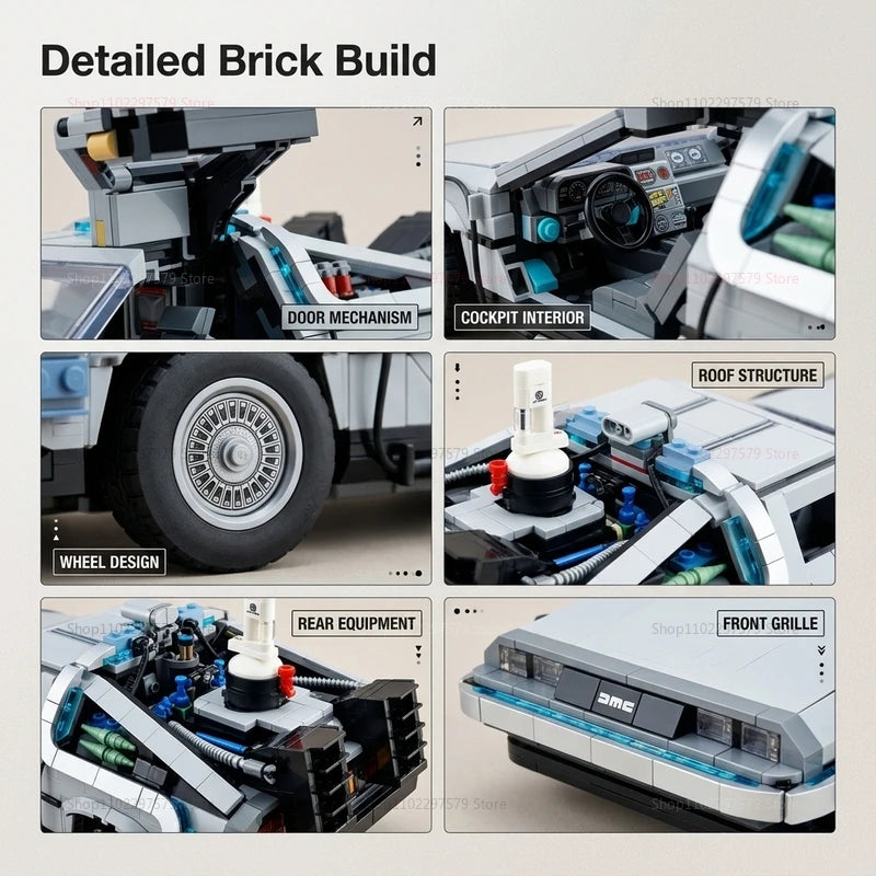 1:8 Scale Back to The Future Time Machines Building Blocks 1872PCS With 2 Mini Figure Model DeLorean Car Bricks Toy Gift for Kid
