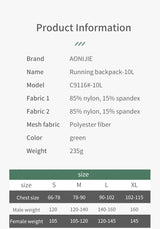 AONIJIE C9116-10L Hydration Pack Backpack High Capacity Marathoner Running Race Hydration Vest Lightweight for Men and Women