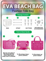 EVA Large Tote Bag Beach Storage 2 in 1 Waterproof Lightweight Travel Handbag for Women