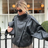 HXAO New Arrival Women's Bomber Jacket Leather Black Jackets Cropped Oversize Outerwears Zip-Up Long Sleeve Coats Outdoor Jacket