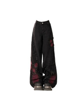 Women's Baggy Butterfly Jeans Vintage 90s Aesthetic Cowboy Pants Harajuku Oversize Denim Trousers Y2k 2000s Black Gothic Clothes
