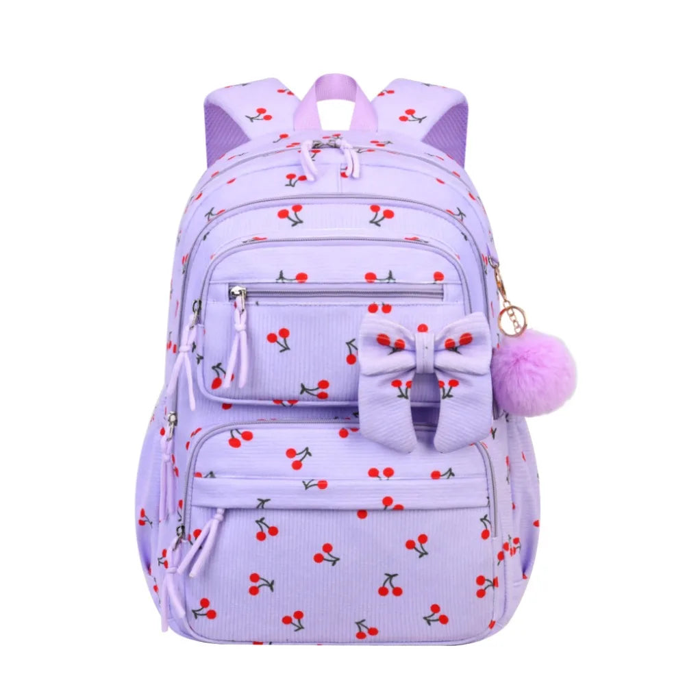 Corduroy Girls School Bags Korean Style Daily Backpack For Women lightweight bow Travel Backpacks Teenagers Casual Bags