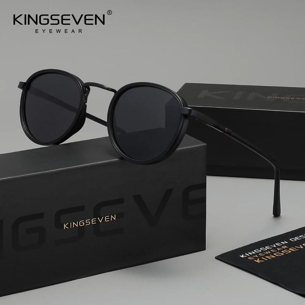 KINGSEVEN Original Causal Round Frame Sunglasses Men Polarized UV400 Eyewear Luxury Retro Fashion Women Driving Fishing Glasses