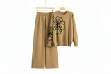 USA-Made Chic Rhinestone Knitted 2-Piece Set – High-Waist Wide Leg Lounge Outfit