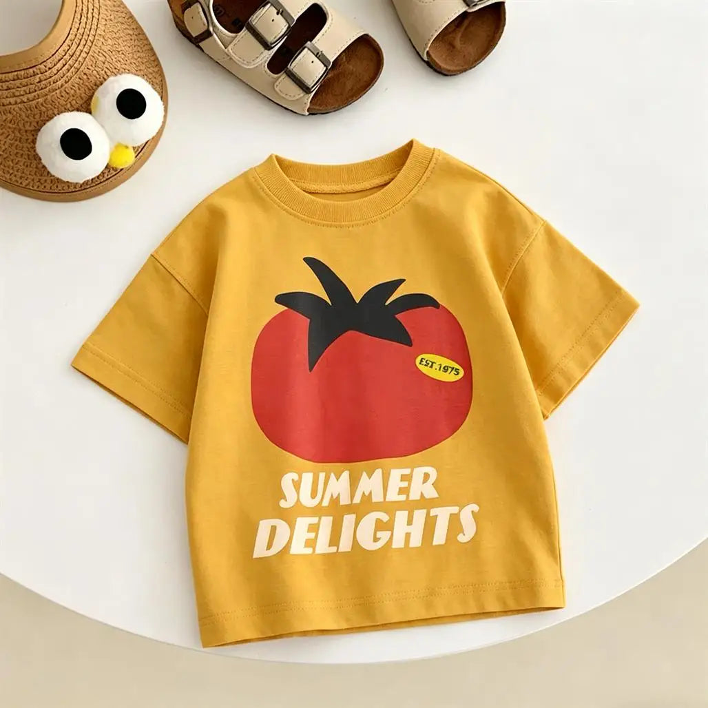 Summer Clothes Cartoon Printed Tops 1-7Years Old Child Round Neck Base Shirt Pure Cotton Clothing Kids Lovely Fashion T Shirt