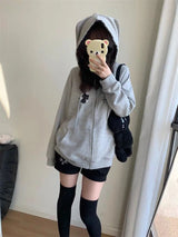 Women's Cute Cat Print Relaxed Zip-Up Hoodie