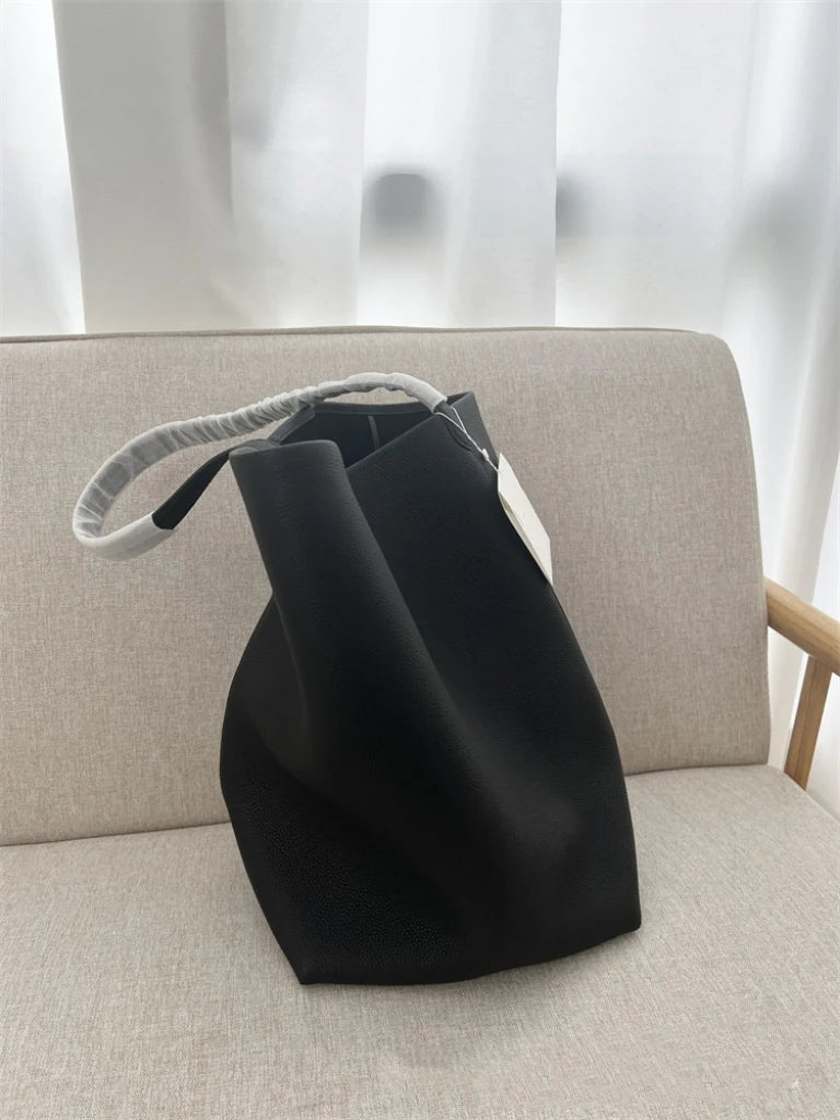 25 year new cowhide lychee pattern single shoulder commuting versatile large capacity bucket bag