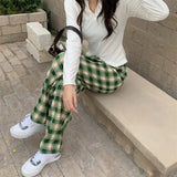 Plaid Plush Wide-Leg Trousers