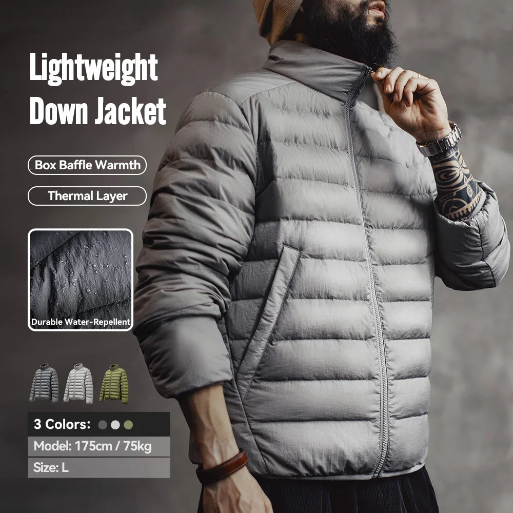 Maden Men's Lightweight Down Jacket | Stand Collar Puffer