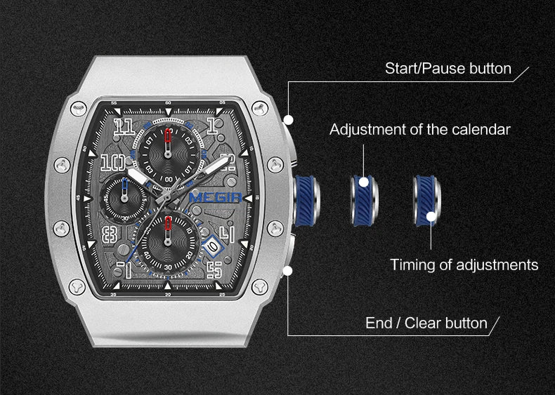 Men's Sport Chronograph: Stainless Steel Waterproof Quartz Watch