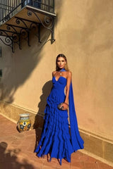 Halter Sweetheart Ruffle Chiffon Evening Gown | Maxi Dress