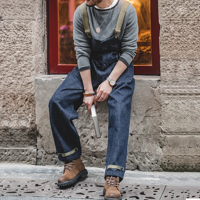 Maden Vintage Unisex Denim Overalls – Navy Baggy Fit