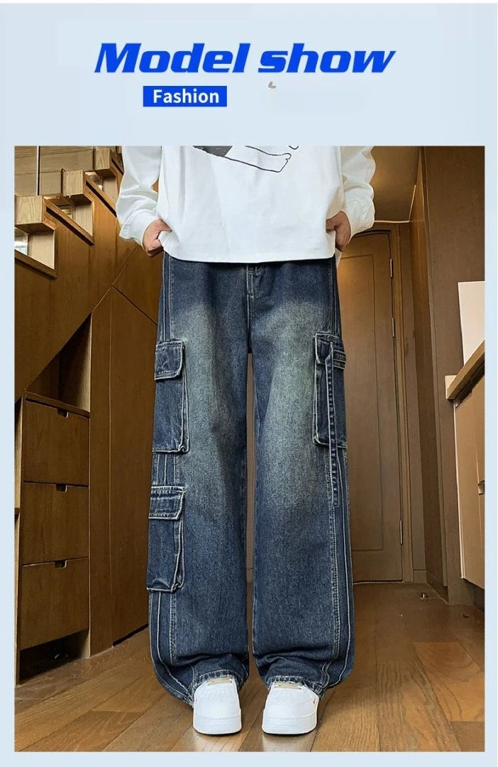 Men's Loose Straight-Leg Multi-Pocket Jeans