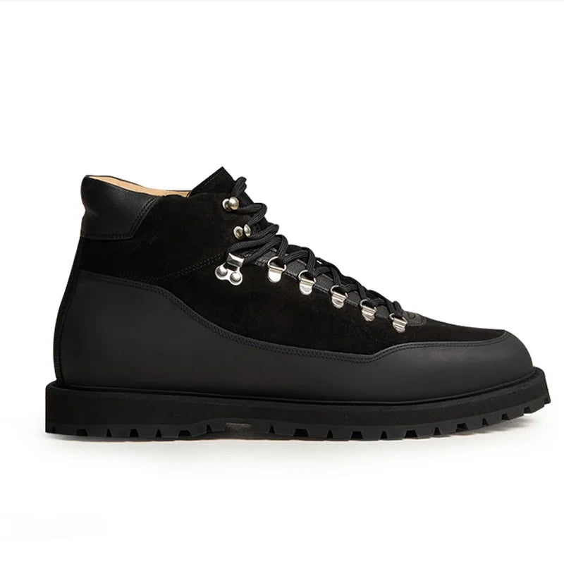 KOWM Hiking shoes men's walking boots British thick soled cowhide high top motorcycle boots ankle sneakers  casual trekking shoe