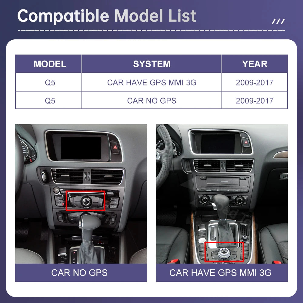 Audi Q5 2009–2017 CarPlay & Android Auto Touchscreen