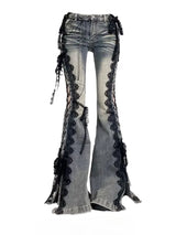 Retro Eyelet Lace-Up Flare Jeans